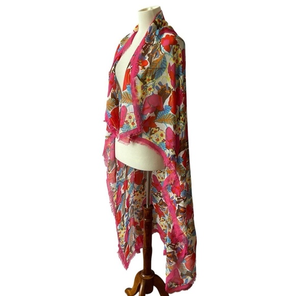 J MCLAUGHLIN GISELLE SCARF 50X50 FRINGE DRAPE FLORAL ARTSTY CHIC MODAL SILK - Picture 3 of 12